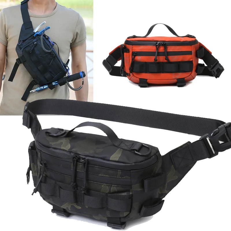 Borsa per esche da pesca zaino per il petto in vita marsupio tattico borsa per sport all\'aria aperta da caccia multifunzionale impermeabile per uomo