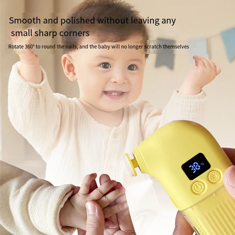 ABUM-USB Rechargeable Electric Baby Nail Grinder, Nail Art Machine, Portable Manicure Grinder For Infants, Yellow