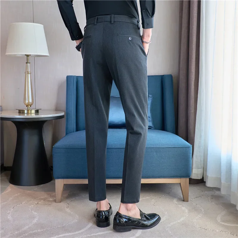 Dress Pants Men 2024 Autumn New Embroidered Suit Pants Business Casual Slim Fit Solid Casual Formal Dress Trousers Men Clothing