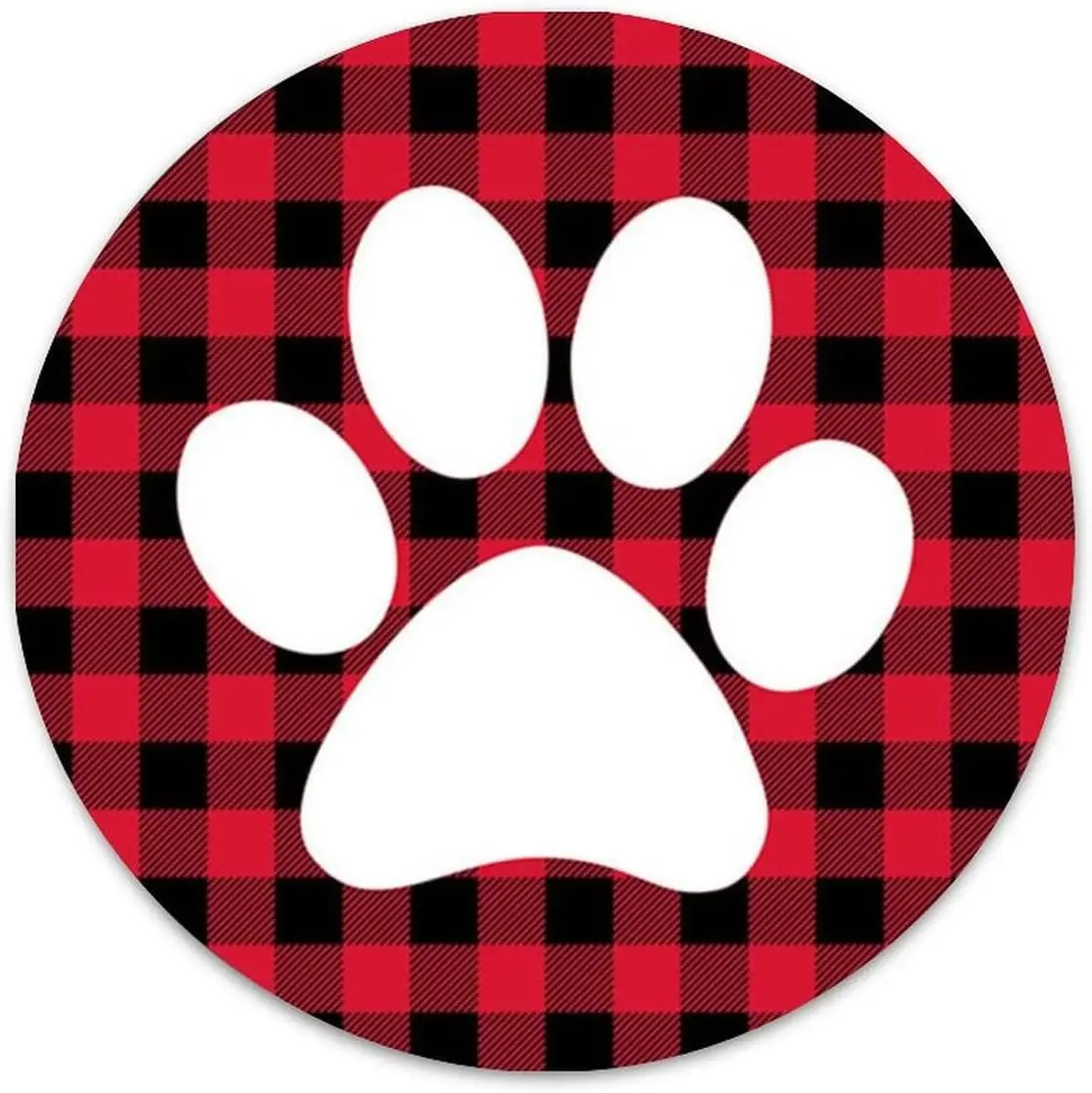 Buffalo Plaid Dog Paw Print Sign For Wreaths 9 Inches Round Metal Sign Bar Signs Family Signs Metal Sign for Pet Wreaths Rescue