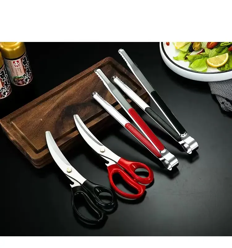 NEW Stainless Steel Thickened Barbecue Scissors Grill Clip Set Korean Cuisine Rstaurant Steak Scissors Kitchen Cut Chicken Stron