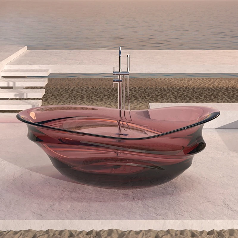 Baignoire transparente en résine de cristal, couleur haut de gamme, autoportante intégrée, hôtel, maison chez l'habitant