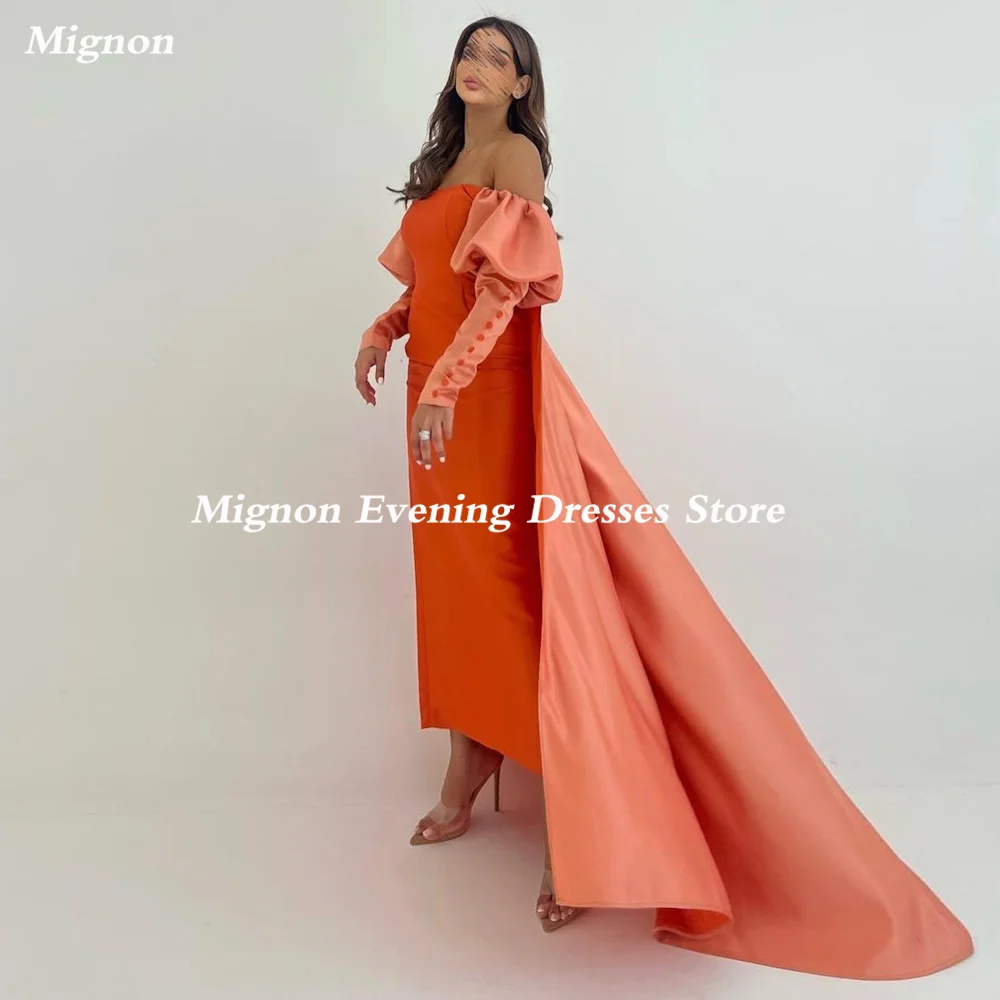 

Mignon Satin A-line Off-the-shoulder Neckline Ruffle Prom Gown Ankle-length Formal Elegant Evening Party Dress for Women 2023