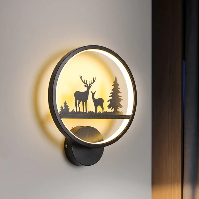 

Creative Deer Wall Light LED Circular Living Room Background Wall Bedroom Bedhead Stairway Wall Light 3-color Light Fixture