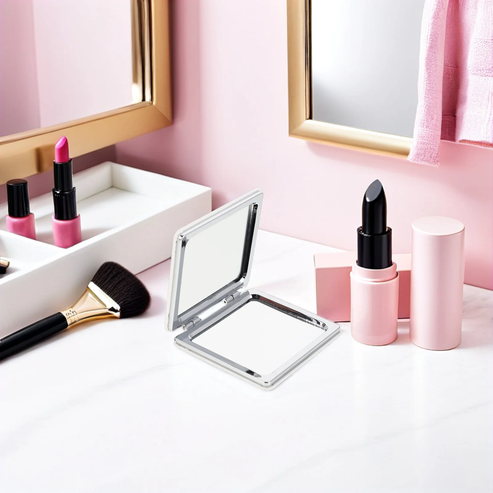 

Mini Double-Sided Folding PU Compact Mirror Square Sunflower Pattern Portable Travel Makeup Pocket Mirror for Women