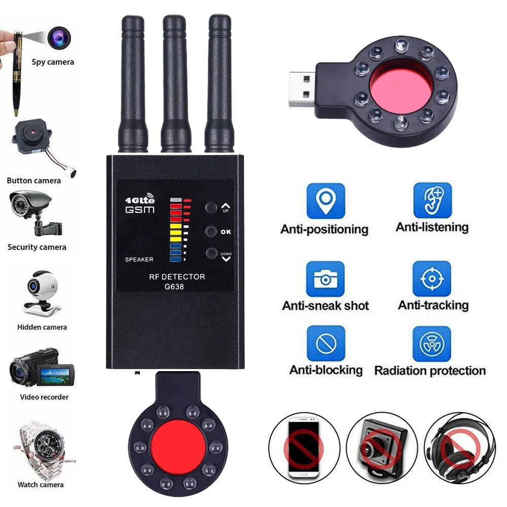 Latest Hot Sale G638 Anti Spy Detector Hidden Camera Infrared Scanner WiFi Bug Finder Wireless RF Signal GSM GPS Tracker Mini Le view 4