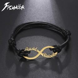 Infinite Symbol Custom Name Personalized Bracelet Gift for Men Women Leather Chain Stainless Steel Couple Mother Kid Jewelry
