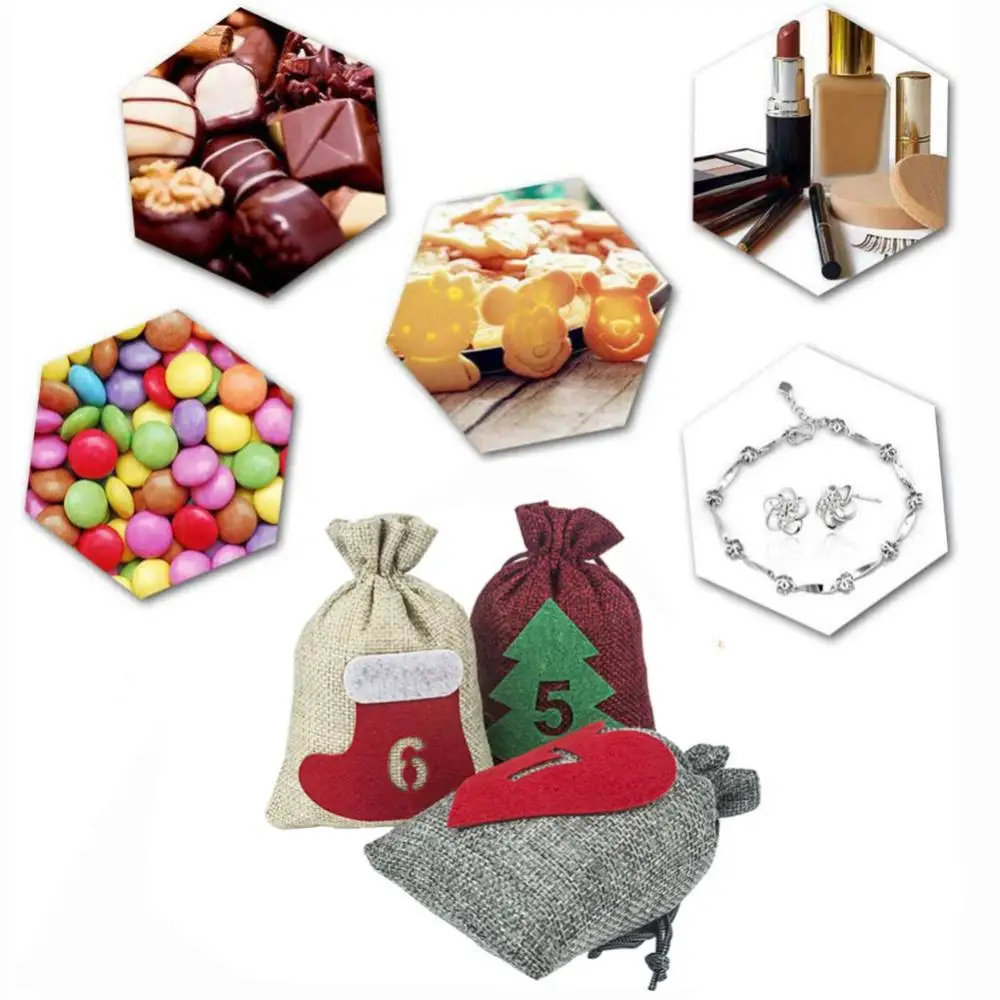

Advent Calendar Bags Burlap Christmas Drawstring Bags WithNumbers Stickers Clip And Rope Christmas Countdown Decorations