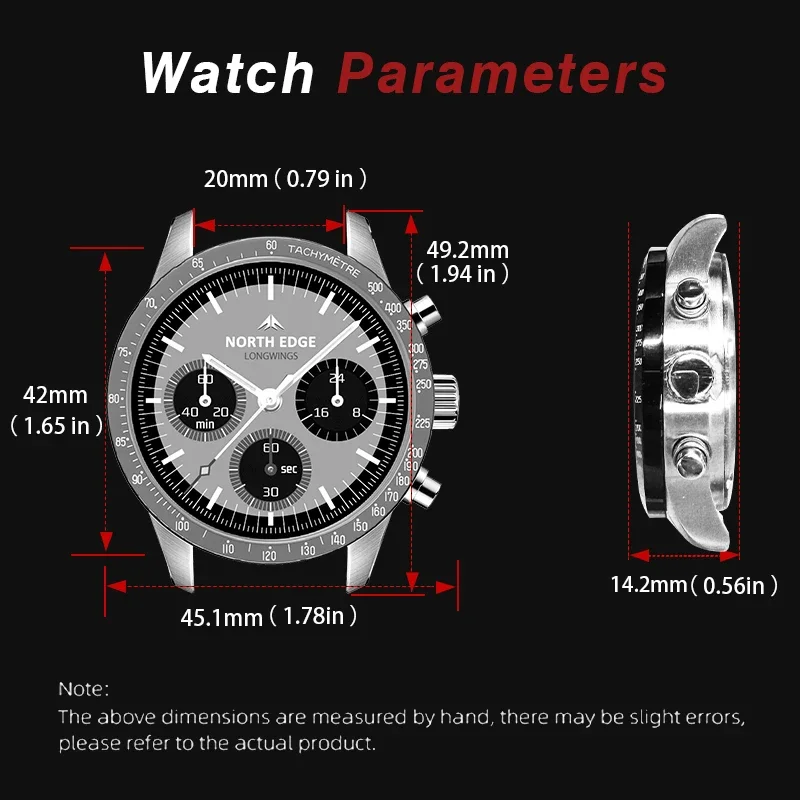 NORTH EDGE 2025 LONGWINGS Мужские кварцевые часы Секундомер на солнечной энергии Водонепроницаемые 50 м 316 Полностью нержавеющая сталь Светящиеся часы-пилот