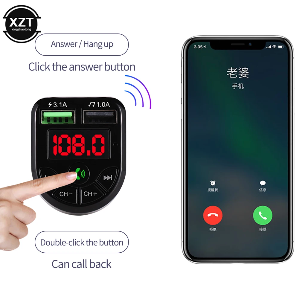 New LED FM Transmitter Bluetooth-compatible 5.0 Car kit Dual USB Car Charger 3.1A 1A 2 USB MP3 Music Player support TF/U Disk