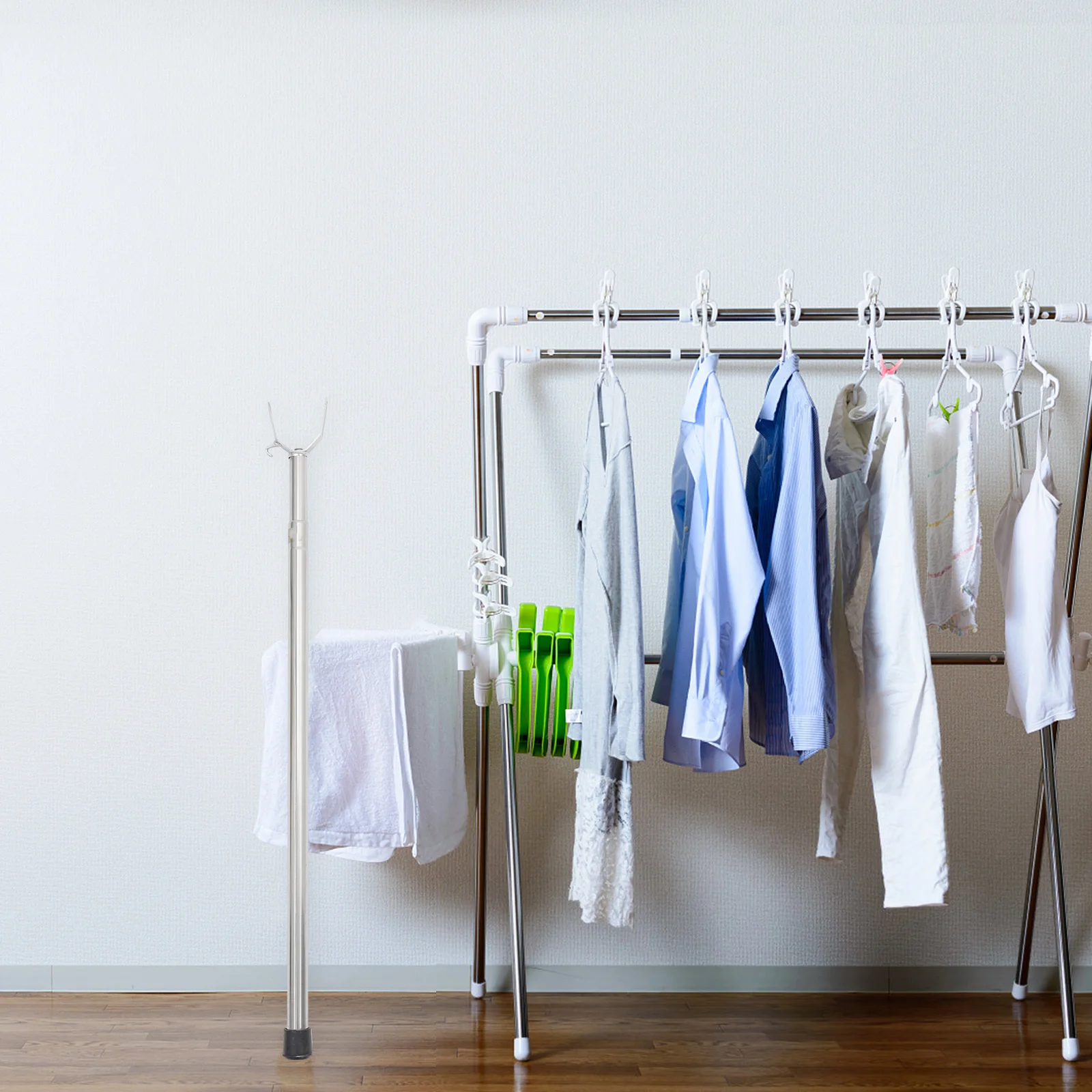 

Household Clothes Pole Sturdy Stainless Steel Clothes Rod for Balcony Closet Clothesline and Drying Needs Firm Clothesline Rod