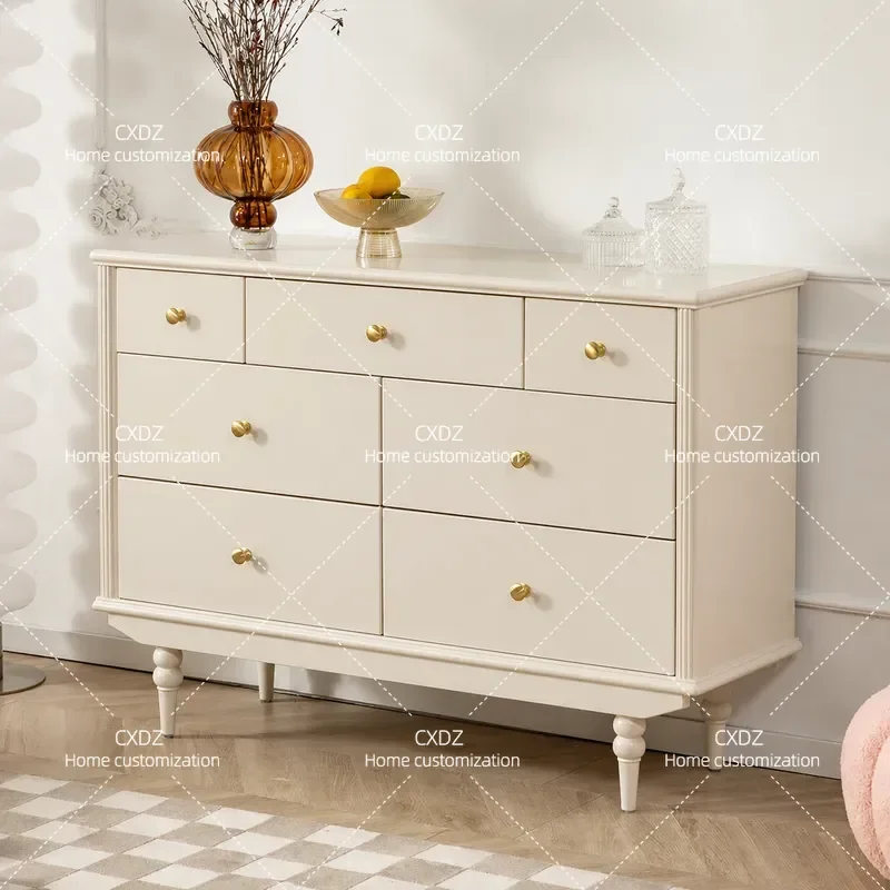 American Country Style Solid Wood 7 Drawer Chest Cabinet Bedroom TV Stand Storage Locker White Living Room Furniture