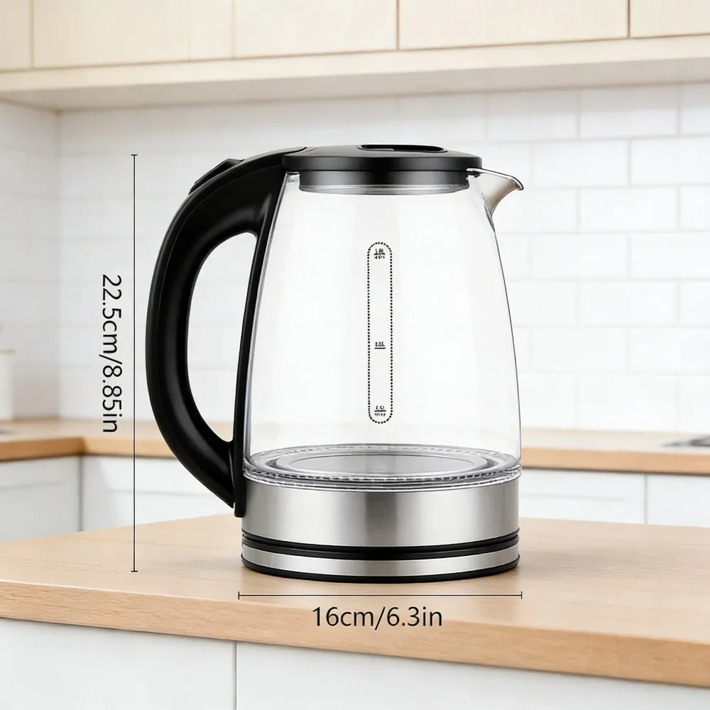 Glas-Wasserkocher 1L, 1000W Schnellkoch mit Abschaltautomatik & Trockenkochschutz, Amerikanischer Stecker 110V für Tee Kaffee Emaille-Topf