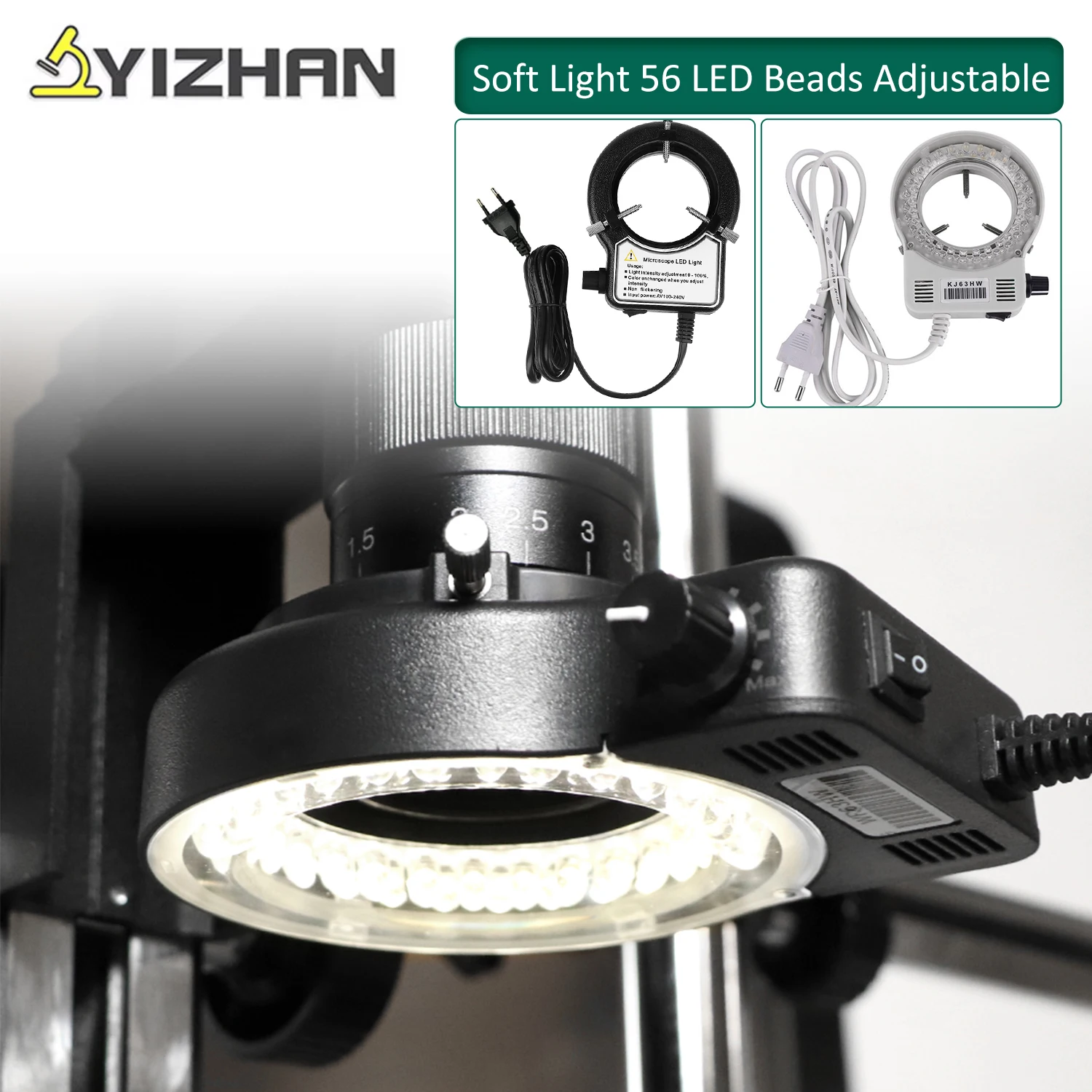 YIZHAN Microscope LED Ring Light Illuminator Lamp 56 LED Flexible Light Source Excellent Circle Light Camera Source EU US Plug