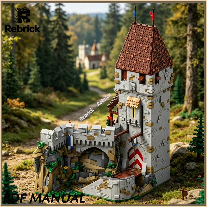 

Конструктор MOC Замок Хойренрайт: Средневековое здание из кирпичей, Детализированная модель исторической европейской крепости для демонстрации