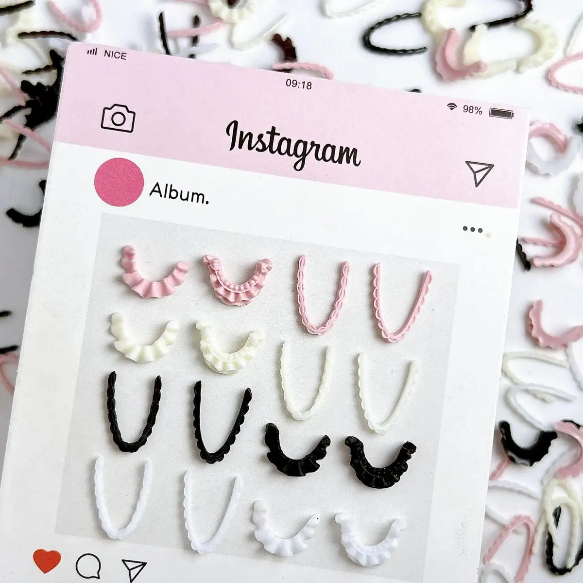 50PCS 3D Resin French Nail Style Nail Art Decoration Accessories Sweet 4 Styles Nail Charms Bulk Supplies for Manicure DIY