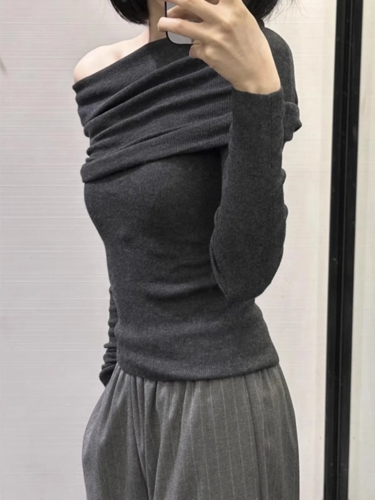 Otoño Invierno nueva llegada mujer tejido oulder Bared Long Sve One oulder Top Slim Fit dulce Sle producción china