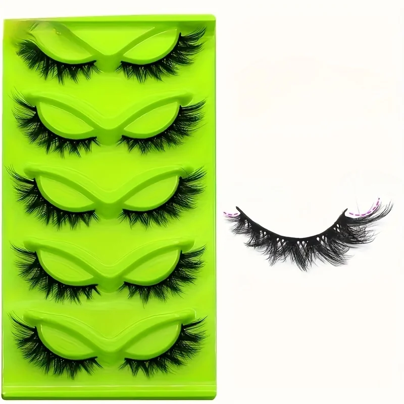 5ペアのキャットアイつけまつげ - ナチュラルでふわふわ、柔らかな見た目、細かいクロスラインデザイン - 低刺激性のフルまつげ