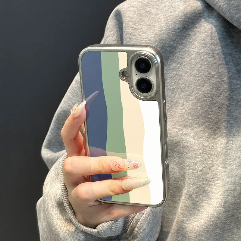 Funda de teléfono anticaída de TPU epoxi con borde plateado con patrones de ondas multicolores para iPhone XR/11/12/13/14/15/16/17 Pro Max