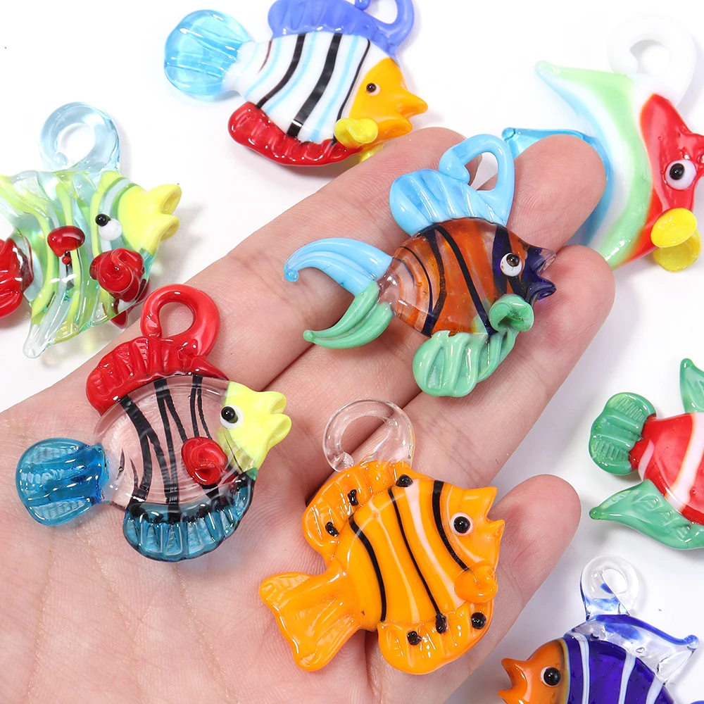 

2/4pcs Big Glass Tropical Fish Pendants For Jewelry Making Supplies Colorful Ocean Charms In Bulk DIY Necklace Earrings Findings