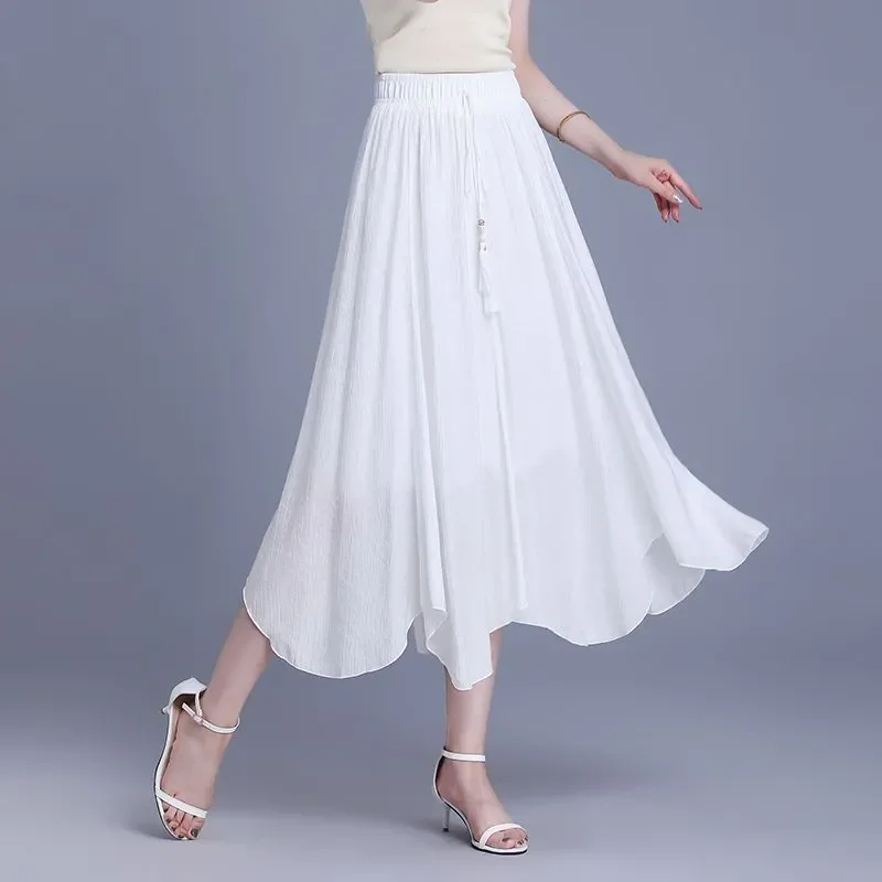 여성용 블랙 하이웨이스트 플레어 맥시 스커트 루즈 A라인 롱 스커트 캐주얼 데일리 엘레강스 바텀스