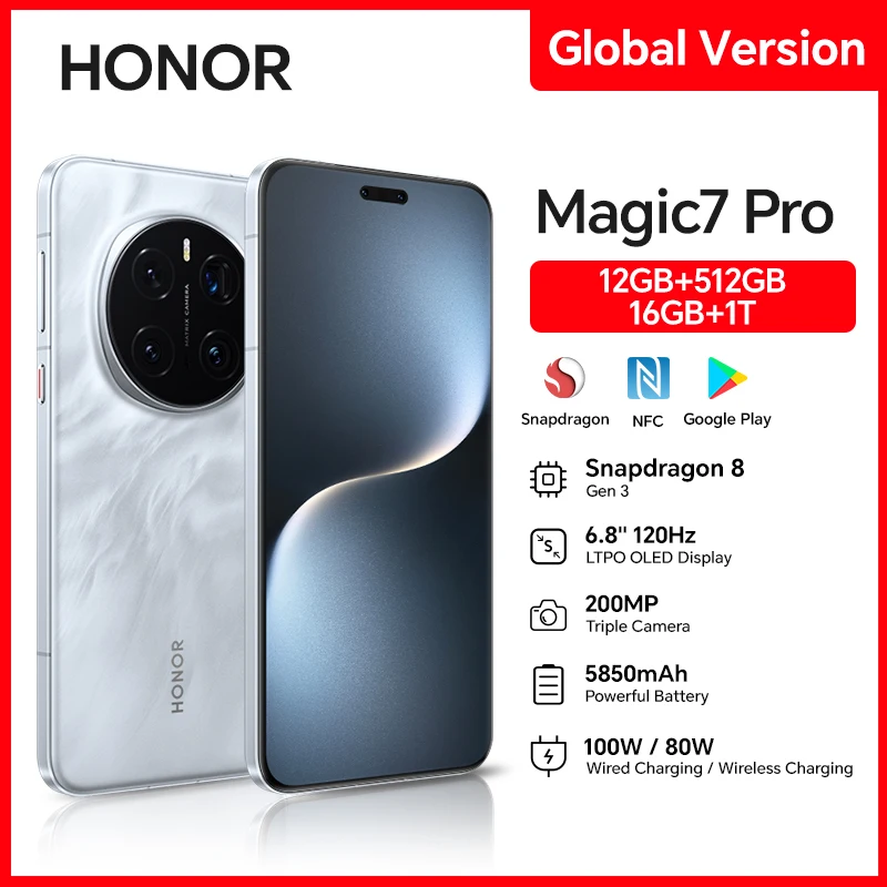 【Мировая премьера】Глобальная версия смартфона HONOR Magic7 Pro 5G Magic 7 Pro Snapdragon 8 Elite 120 Гц OLED-экран 100 Вт быстрая зарядка