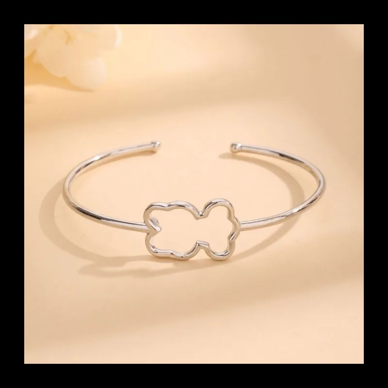 

Ins Wind S925 Sterling Silver Hollow Cute Bear Open Bracelet Simple Fashion Adjustment Bracelet