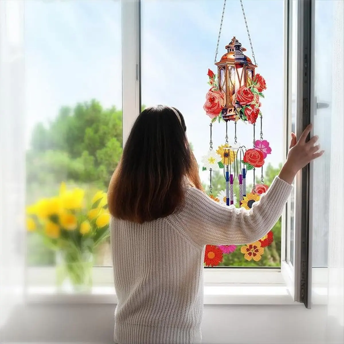 DIY Dotted Diamond Art Painting Wind Chime Kit Sun Catcher Hanging Ornaments Wind Chimes Art for Outside B-AC17 - view 4