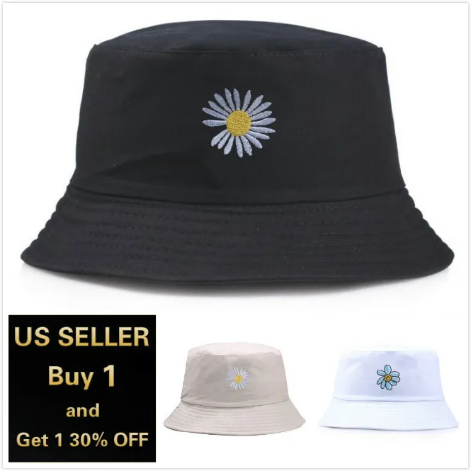 Kapelusz typu bucket hat z motywem stokrotki, bawełniany kapelusz wędkarski, kapelusz typu boonie z daszkiem, ochrona przed słońcem, safari, lato