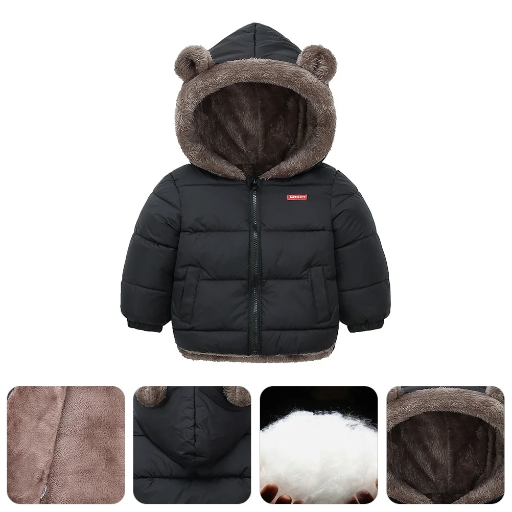 

1Pcs Kid Thickened Winter Cotton Padded Coat Hooded Ear Decor Elastic Cuff Warm Casual Children Clothing Jacket