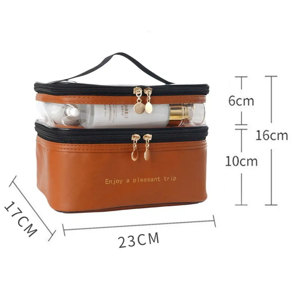 Make Up Bag Women\'s Double-layer Zipper Handbag Large-Capacity Advanced Portable Cosmetics Travel Bag