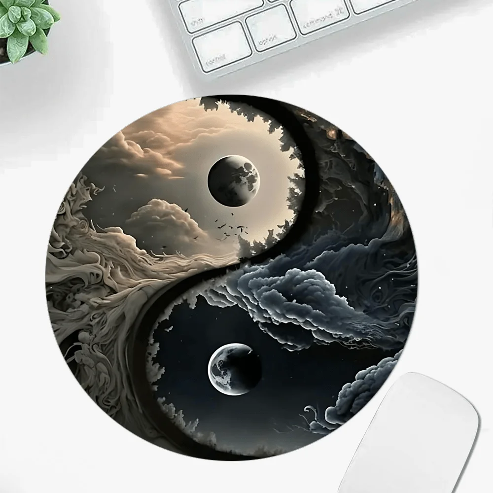 Celestial Yin Yang Moon Mouse Pad Round Desk Mat Non Slip Desk Mat Gaming Mat Desk Accessories Office Keyboard Mousepad