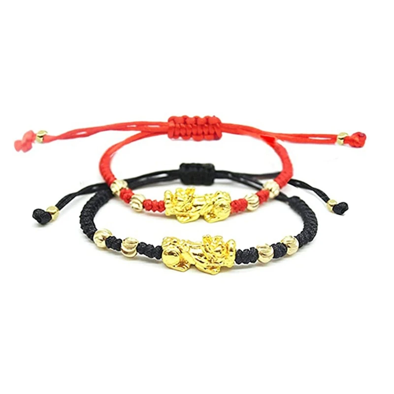 Feng Shui Pixiu Braided Bracelet Set Adjustable Handmade Amulet Dragon Good Luck Beads Charm Rope Bracelet for Unisex