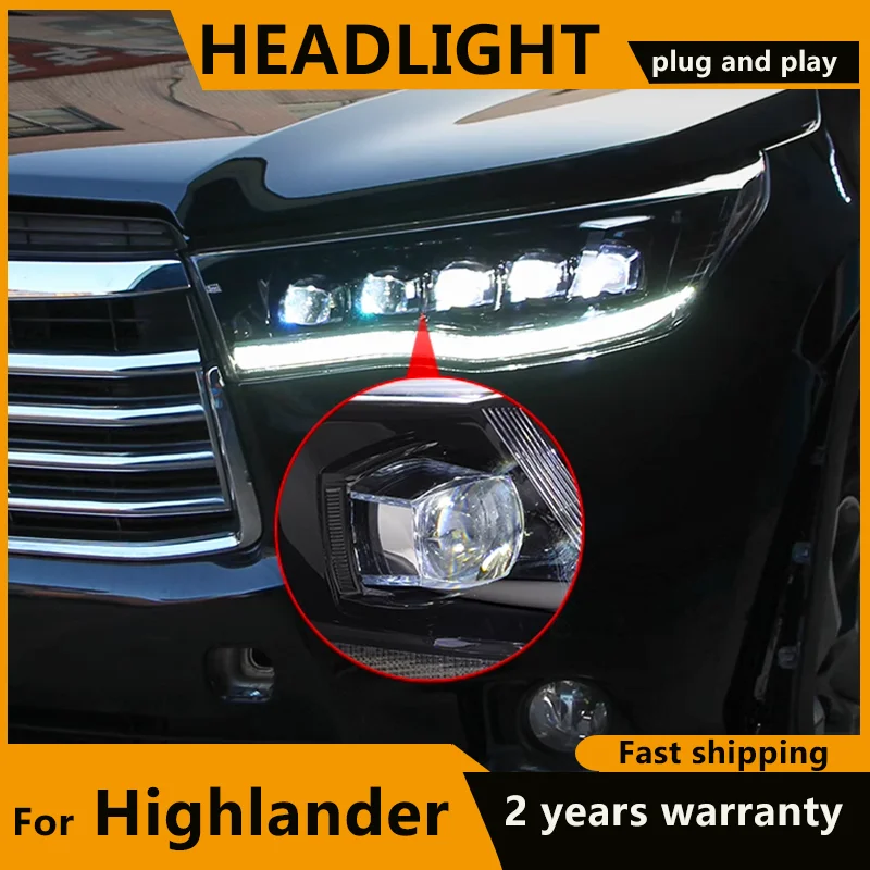 Car LED Headlights for Toyota Highlander 2015 2016 2017 Full Headlight DRL Dynamic turn signal LED Projector Lens High Low Beam