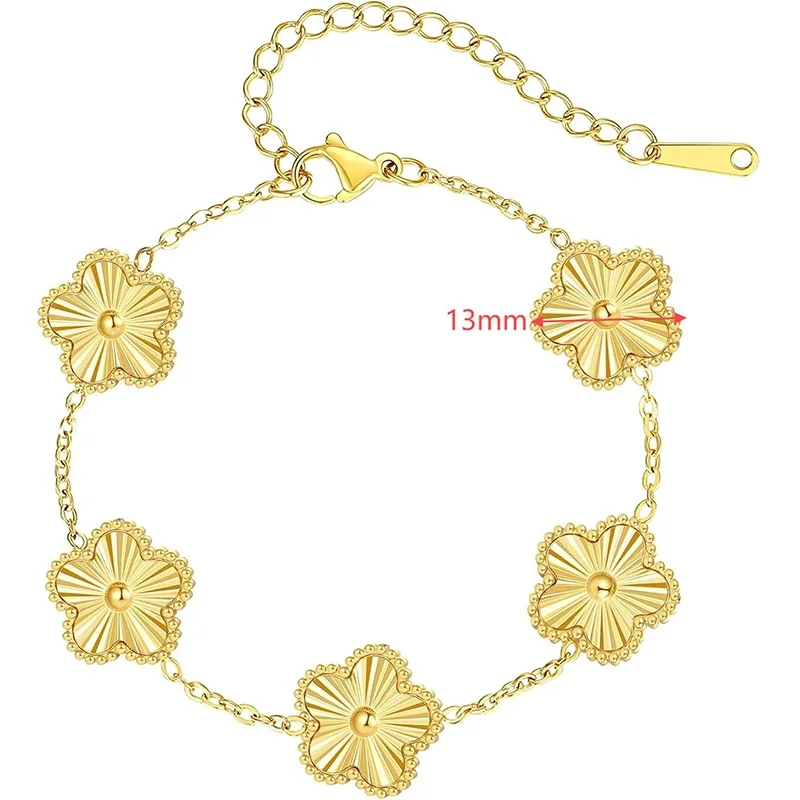 2024 New Golden Plum Blossom Five Leaf Stainless Steel Bracelet Y2K Style Waterproof Women's New Design Jewelry Clover