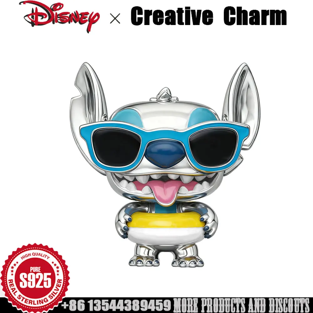 

Disney 925 Silver Charm Stitch swimming cute creative bead for Bracelet Child's Play Charm female Luxury Jewelry gift