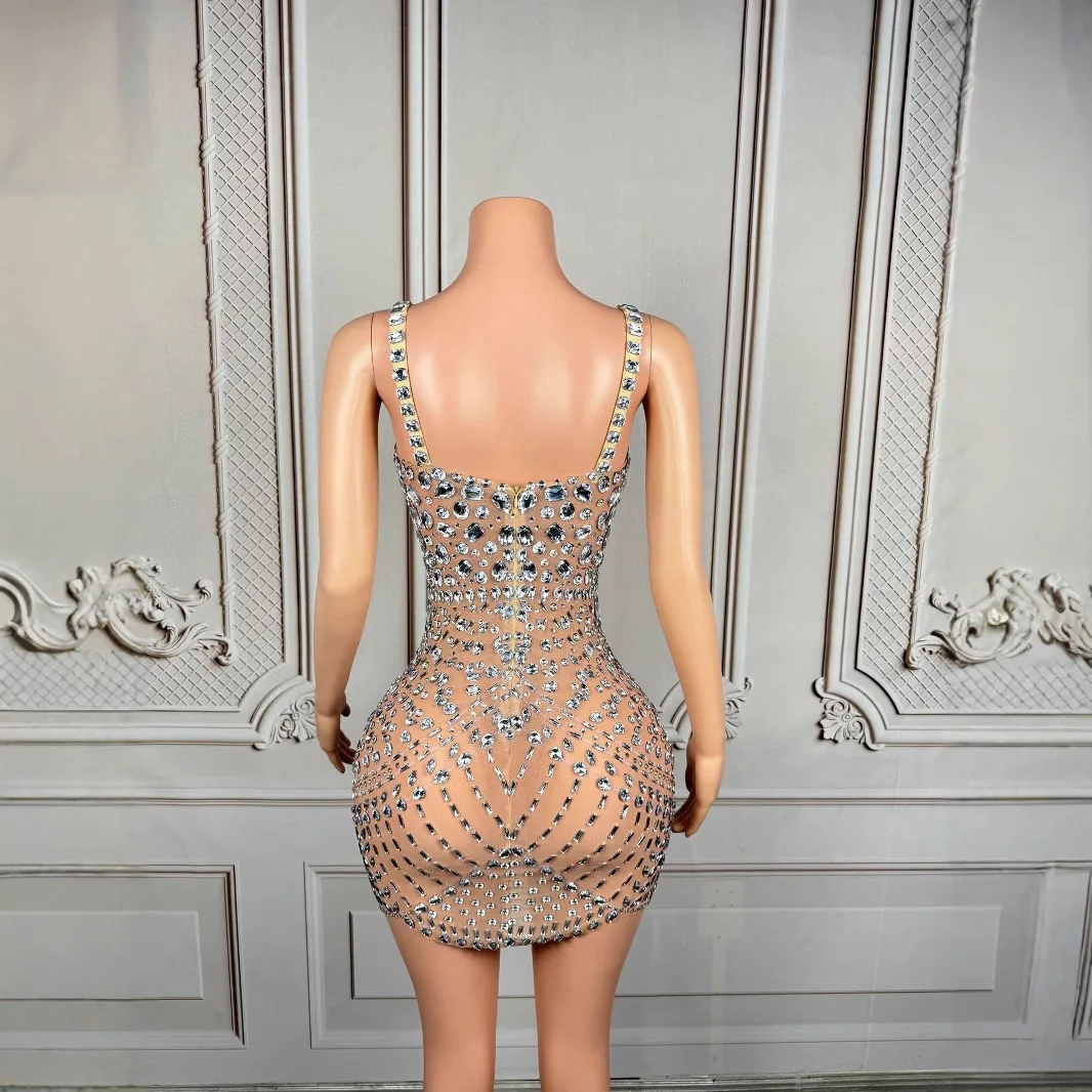 Costume discoteca bar reggicalze con diamanti pieni abito lungo in rete modello femminile passerella ragazza gruppo compleanno abiti strass di lusso