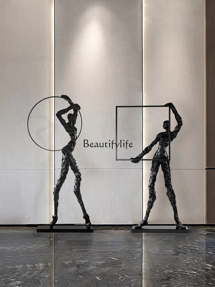 Hotel lobby floor-to-ceiling ornaments hall corridor aisle modern simple large figure sculpture