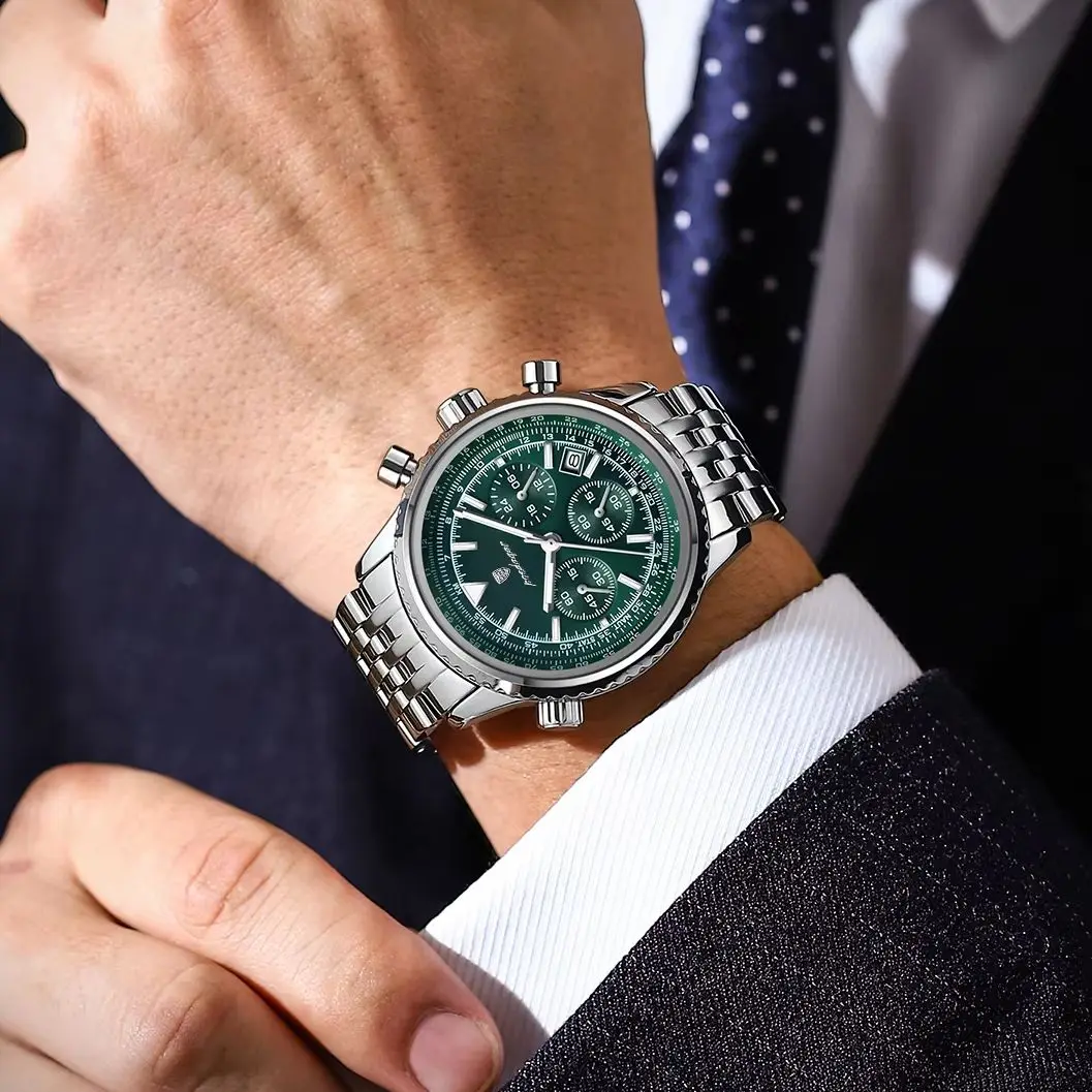 POEDAGAR Original Quartz Men Watch Stainless Steel Waterproof Luminous Fashion Man Clock Date Chronograph Military Men's Watches image 5