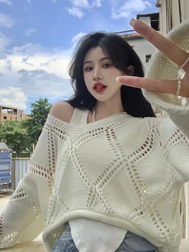 Women Long Sleeve Crochet Knit Hollow Out Crochet Sweater Cover Up Crop Pullovers Knitwear Blouse Vacation Boho Outfit DURIKIES