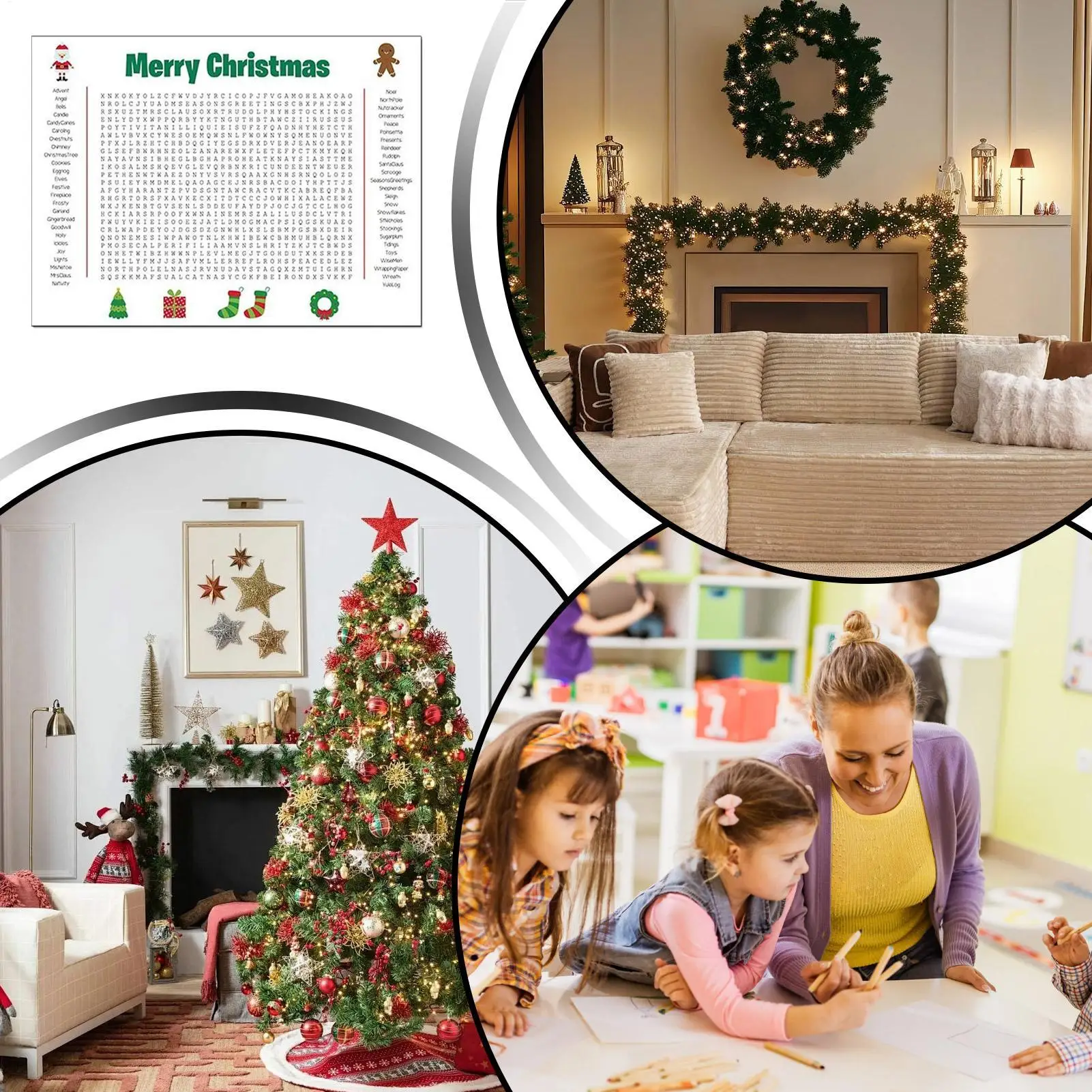 wall Giant Word Search Poster 91.5x61cm Interactive Christmas word search puzzle decoration Thanksgiving Activity Poster