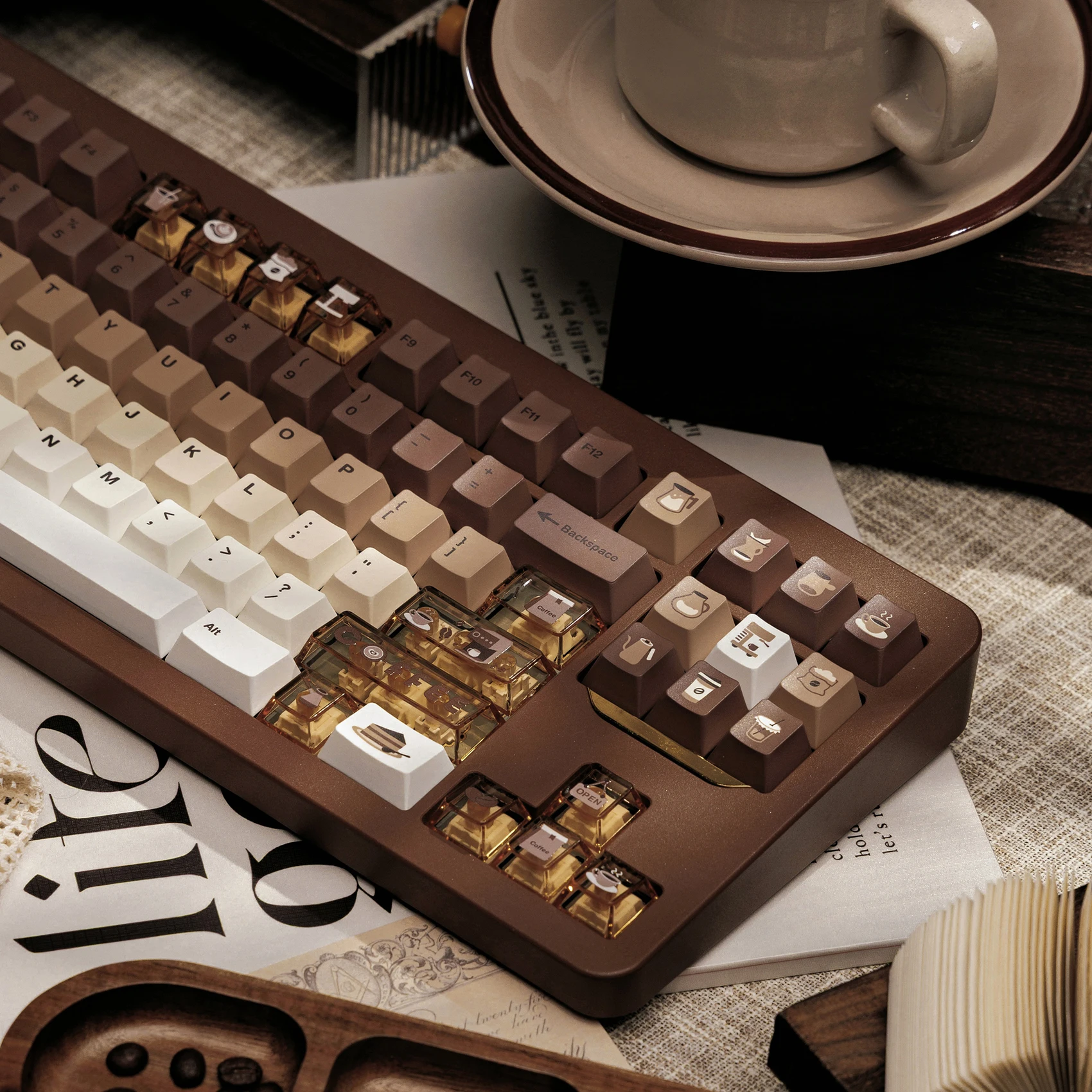 MAIMOOO Coffee Keycap Cherry Pbt Transparent Pc Customized 145Keys 2.25U/2.75U/7U Alice Layout Iso Keycap For Aula F75 F99