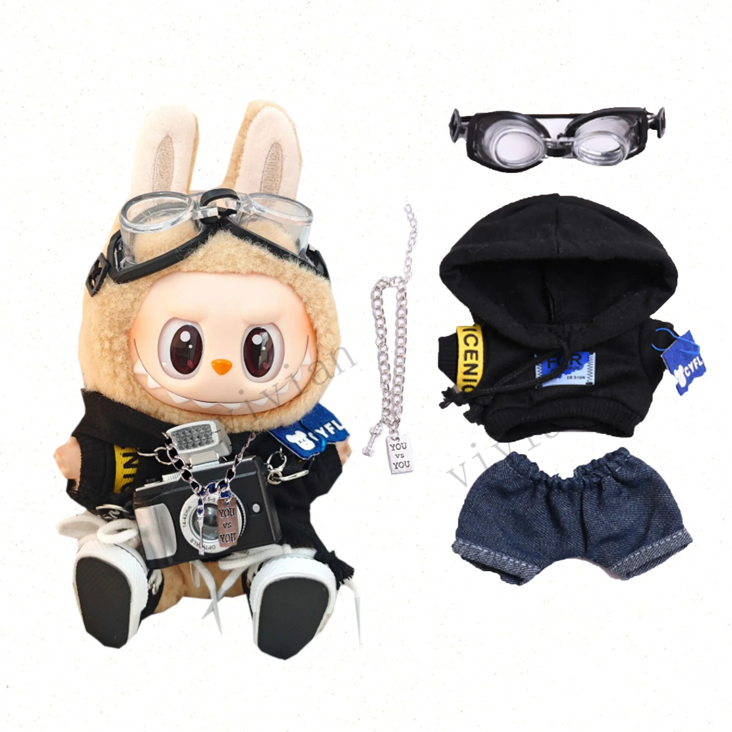 Mini Plush Doll'S Clothes Outfit Accessories For Korea Kpop Exo 15-17 Labubu Idol V1 V2 Pilot jacket suit Clothing Gift