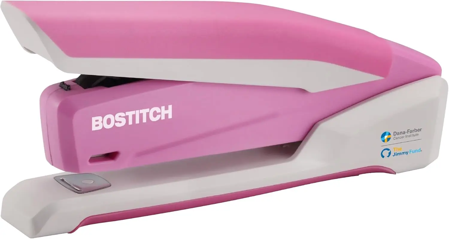 

Desktop Stapler, 20 Sheet Capacity, One Finger Stapling, with 210 Staples, Jam Free, Opens for Tacking, Pink