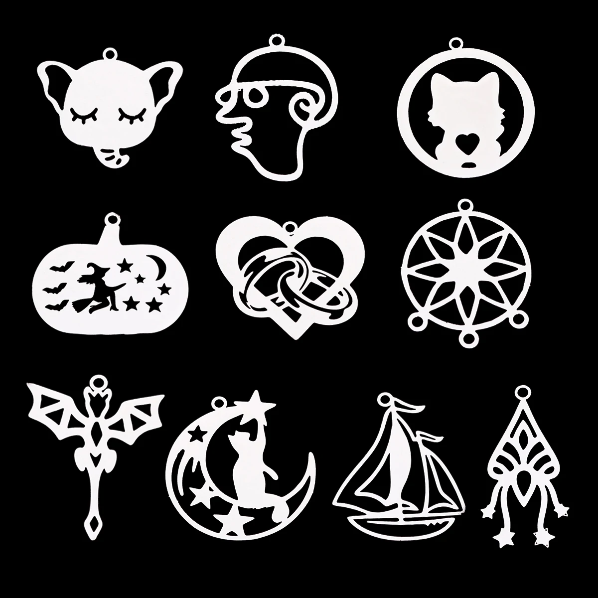 3pcs Stainless Steel Hollow Charms Animal Moon Heart Boat Abstract Pendant for DIY Jewelry Making Earrings Necklace Wholesale