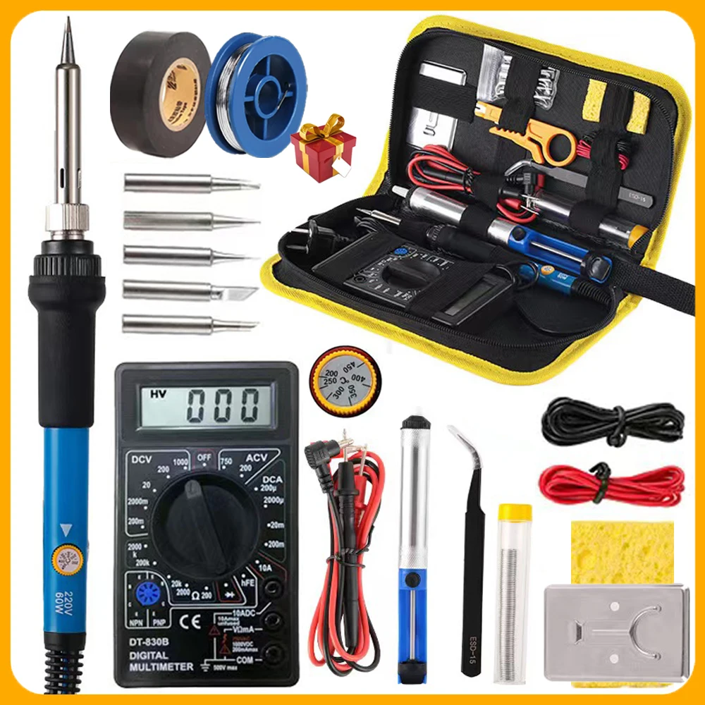 19-IN-1 Soldering Iron Kit Welding Tool, Soldering Kit with LCD Digital Multimeter, 60W Soldering Iron with 5 Extra Tips