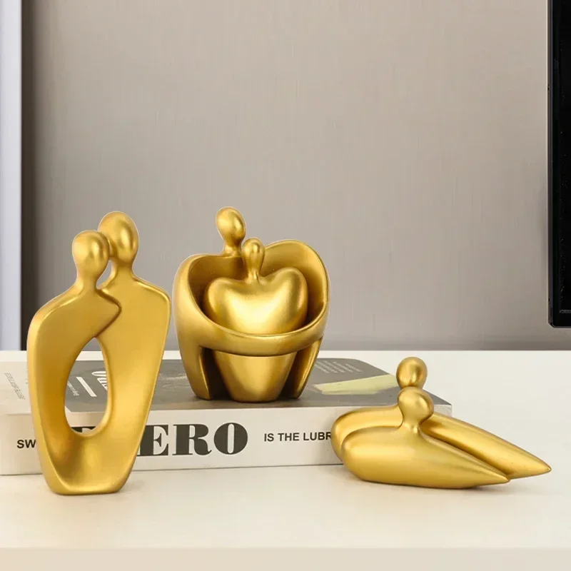 Gold Lovers Figurines Resins Abstract Art Statue Mesa Miniatures Home Decoration Accessories Room Bookcase Desktop Furnishings