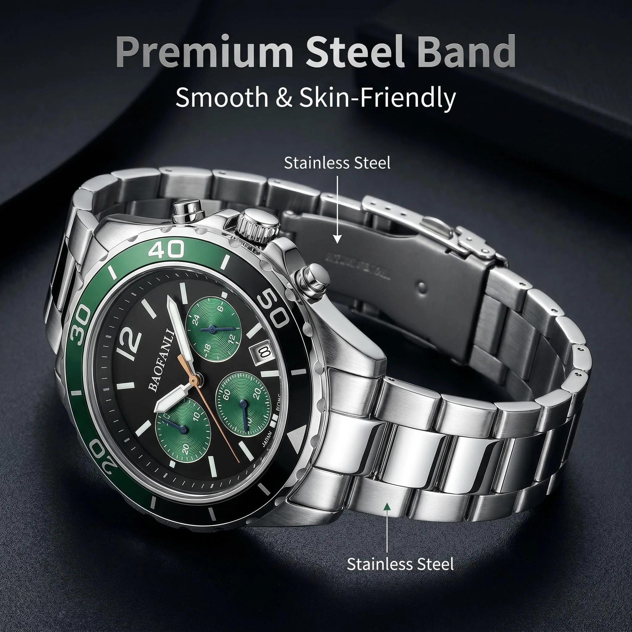 BAOFANLI Stainless Steel Watch Men's European and American Business Leisure Quartz Watch Waterproof Outdoor Sports Watch