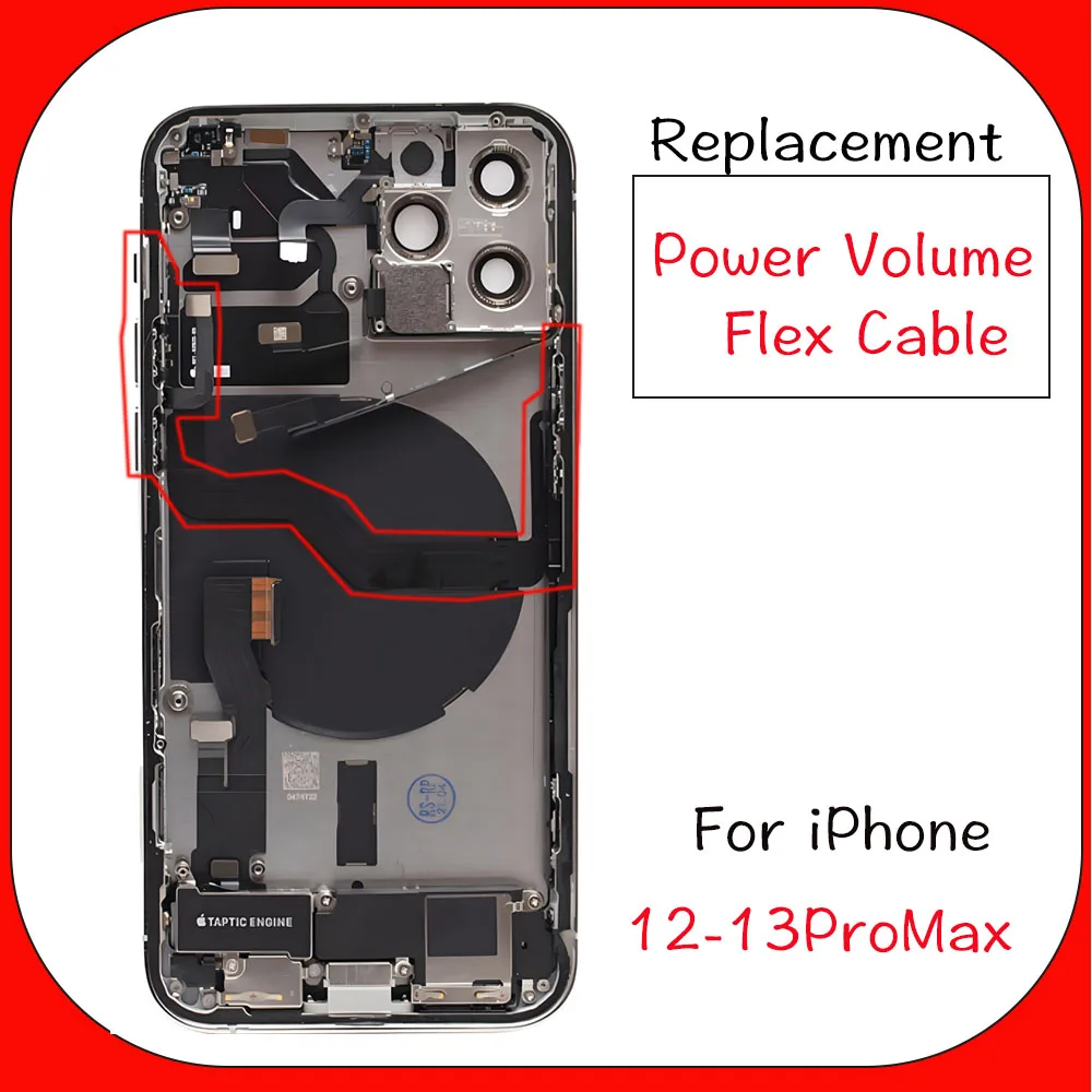Power Volume Button Flex Cable for iPhone 12 13 Mini Pro Max On/Off Keyboard Ribbon with Metal Bracket Holder Replacement Part