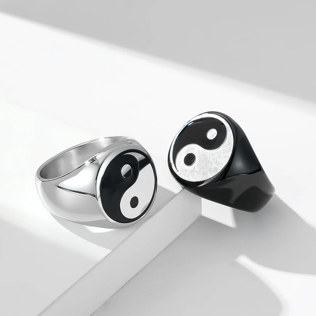 Tai Chi Yin Yang Symbol Ring Chinese Style Stainless Steel Signet Finger Ring for Men Punk Rock Jewerly Wedding Gift